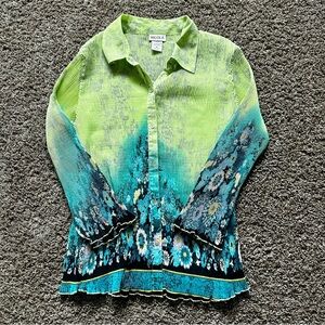 2000s Y2K Nicola Blue Green Floral Ombré Blouse & Tank Set Size M